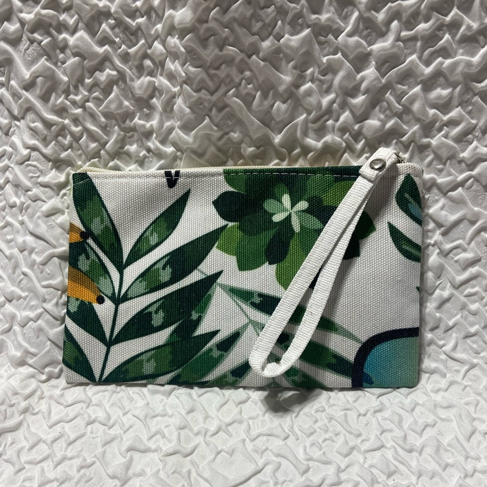 Floral Leaf Print Wristlet New Multi Use Zip Pouch Wallet